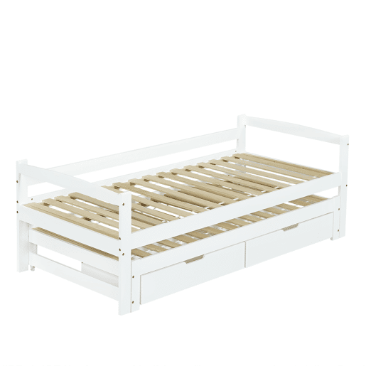 Cama extra 200x90190x90 - com estrado deslizante e 2 gavetas de arrumação - branco