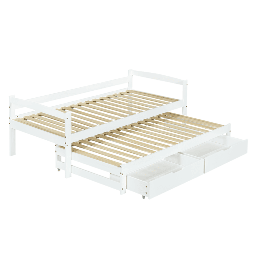 Cama extra 200x90190x90 - com estrado deslizante e 2 gavetas de arrumação - branco