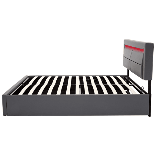 Cama estofada 160x200 - com porta USB, carregamento sem fios e com fios, iluminação LED e armazenamento - Cinza