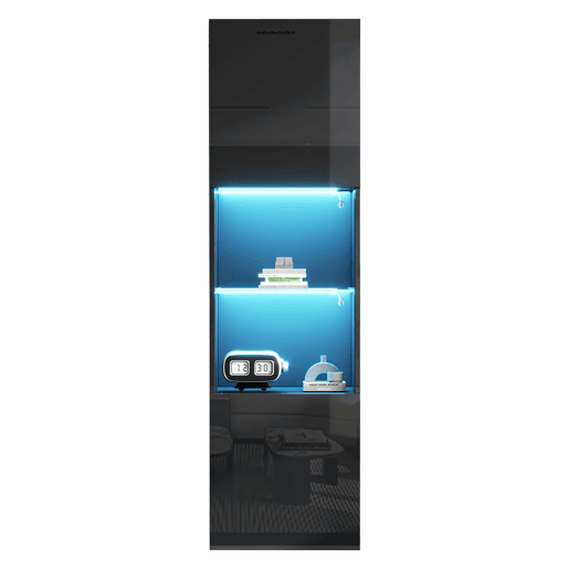 Vitrine alta 45x35x160 cm - LED, 1 prateleira de vidro - Preto brilhante