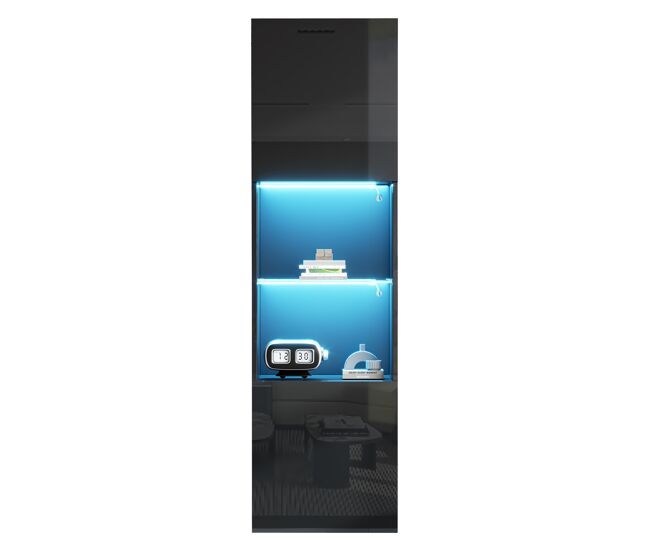 Vitrina alta 45x35x160 cm - led, 1 estante de vidrio - negro brillante