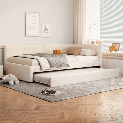 Cama Daybett 90x200 cm - Cama de día con cama adicional, sofá cama, cama individual, estilo minimalista - Beige