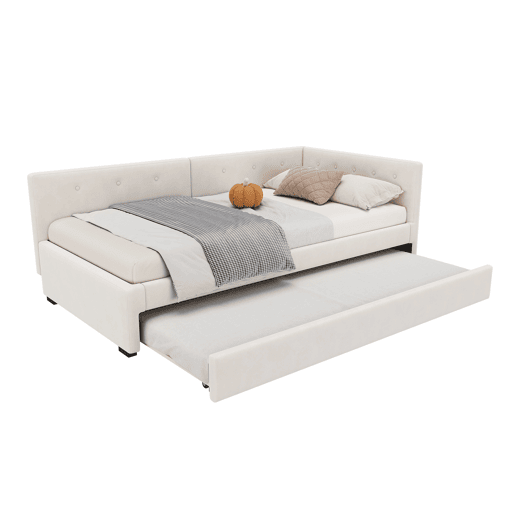 Cama Daybett 90x200 cm - Cama de día con cama adicional, sofá cama, cama individual, estilo minimalista - Beige