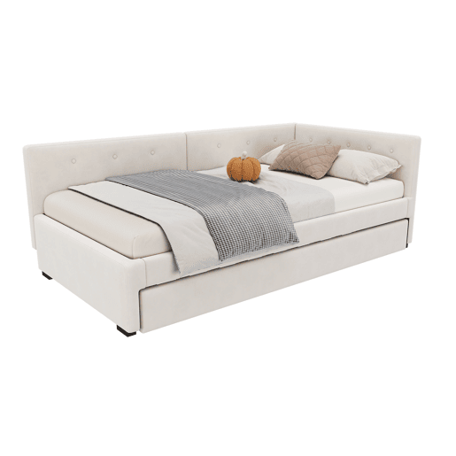 Cama Daybett 90x200 cm - Cama de día con cama adicional, sofá cama, cama individual, estilo minimalista - Beige