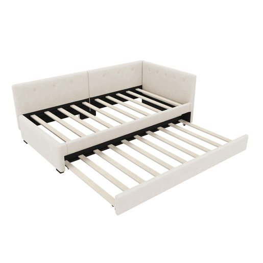 Cama Daybett 90x200 cm - Cama de día con cama adicional, sofá cama, cama individual, estilo minimalista - Beige