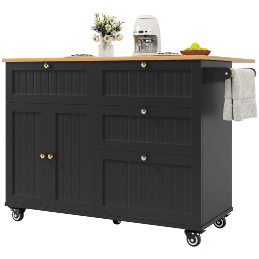 Ilha de cozinha moderna 120x60x90 cm - Buffet, mesa multifuncional com arrumação, carrinho de cozinha com prateleiras extensíveis - Preto Ilha de cozinha moderna 120x60x90 cm - Buffet, mesa multifuncional com arrumação, carrinho de cozinha com prateleiras extensíveis - Preto