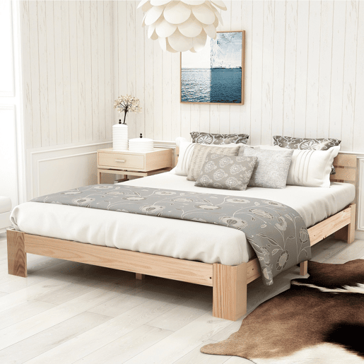Cama de casal em madeira 200x140 cm - Cabeceira, estrutura da cama com estrado, madeira maciça, design em pinho