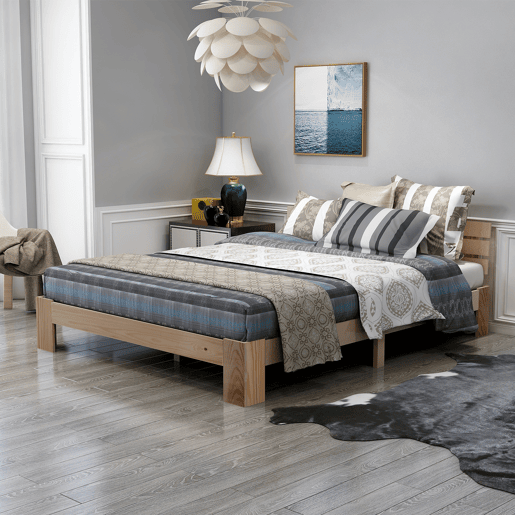 Cama de casal em madeira 200x140 cm - Cabeceira, estrutura da cama com estrado, madeira maciça, design em pinho