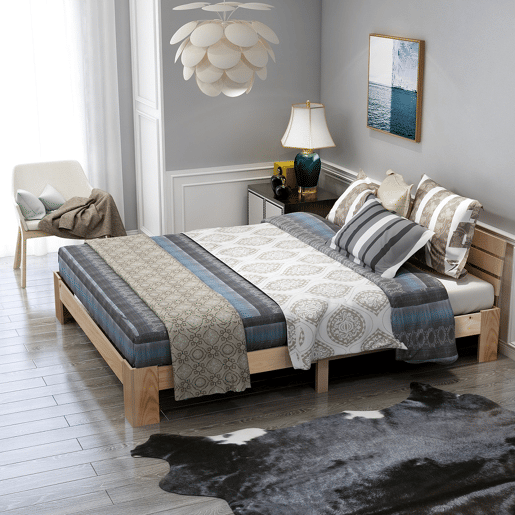 Cama de casal em madeira 200x140 cm - Cabeceira, estrutura da cama com estrado, madeira maciça, design em pinho