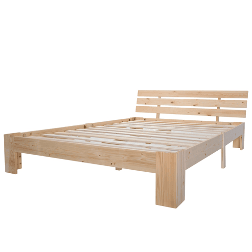 Cama de casal em madeira 200x140 cm - Cabeceira, estrutura da cama com estrado, madeira maciça, design em pinho