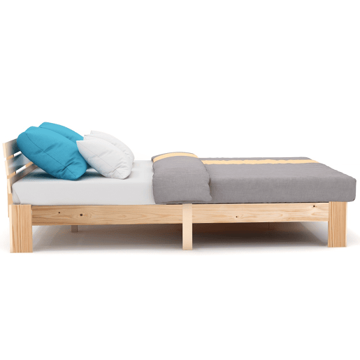 Cama de casal em madeira 200x140 cm - Cabeceira, estrutura da cama com estrado, madeira maciça, design em pinho