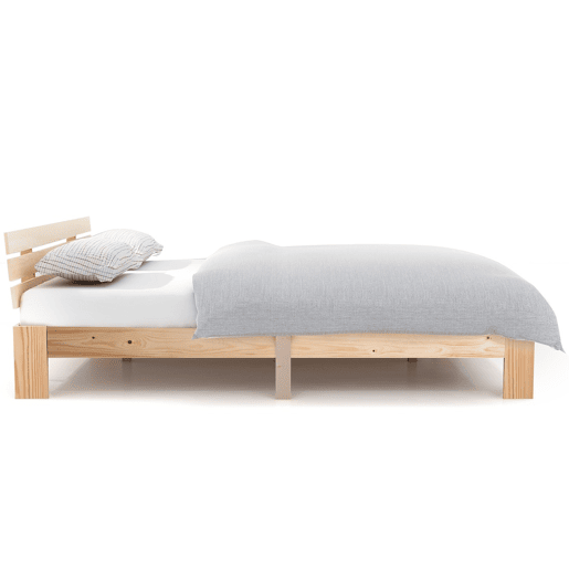 Cama de casal em madeira 200x140 cm - Cabeceira, estrutura da cama com estrado, madeira maciça, design em pinho