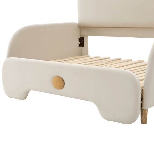 Cama infantil dupla 140x200 cm - design em forma de urso com borda acolchoada e estrado de madeira - Bege