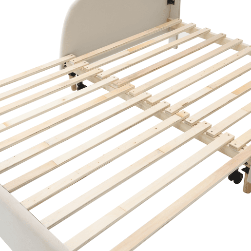 Cama infantil dupla 140x200 cm - design em forma de urso com borda acolchoada e estrado de madeira - Bege