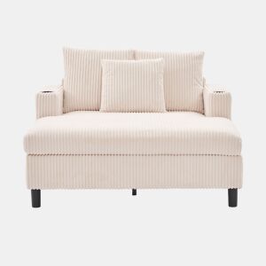 Poltrona chaise longue grande - macia com porta-copos laterais, portas USB, iluminação LED integrada - Bege