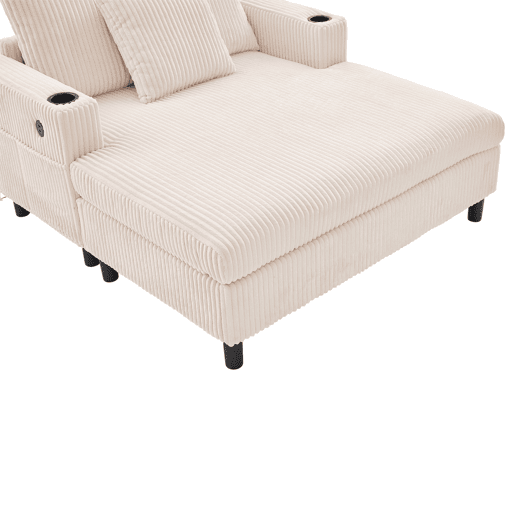Poltrona chaise longue grande - macia com porta-copos laterais, portas USB, iluminação LED integrada - Bege