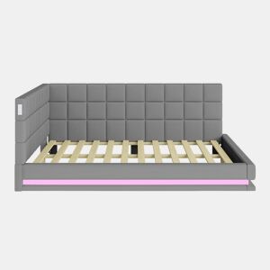 Sofá-cama 140*200 - Multifuncional com faixa LED, tomada USB e estrado de latão - Cinza
