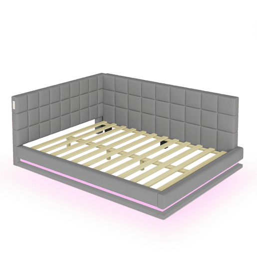 Sofá-cama 140*200 - Multifuncional com faixa LED, tomada USB e estrado de latão - Cinza