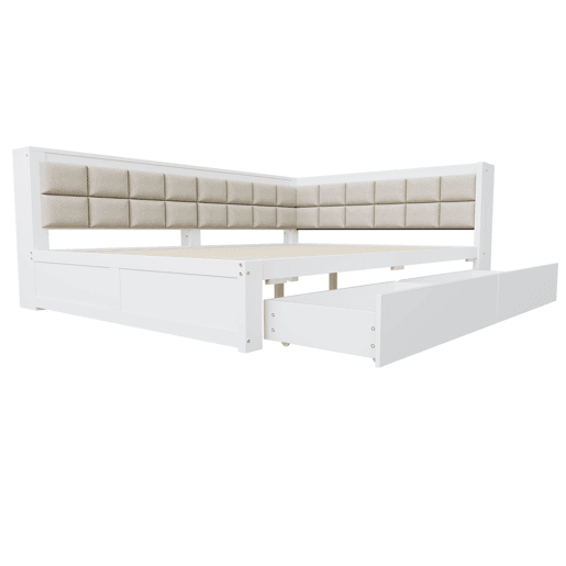 Sofá-cama em madeira 140 x 200 cm - cama multifuncional com encosto acolchoado e gaveta grande para arrumação - pinho branco