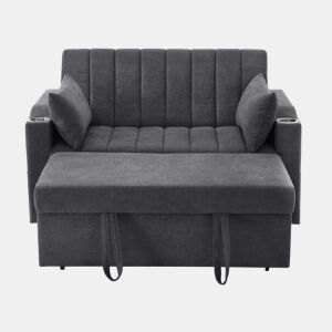Sofá multifuncional moderno de 2 lugares - Sofá-cama com encosto ajustável, porta-copos e almofadas - Cinza