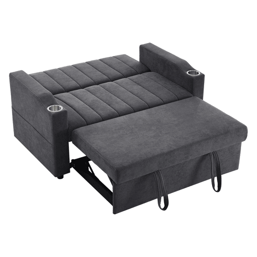 Sofá multifuncional moderno de 2 lugares - Sofá-cama com encosto ajustável, porta-copos e almofadas - Cinza