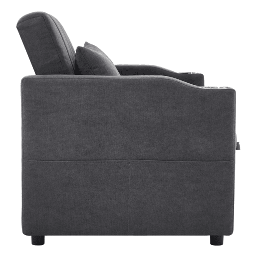 Sofá multifuncional moderno de 2 lugares - Sofá-cama com encosto ajustável, porta-copos e almofadas - Cinza