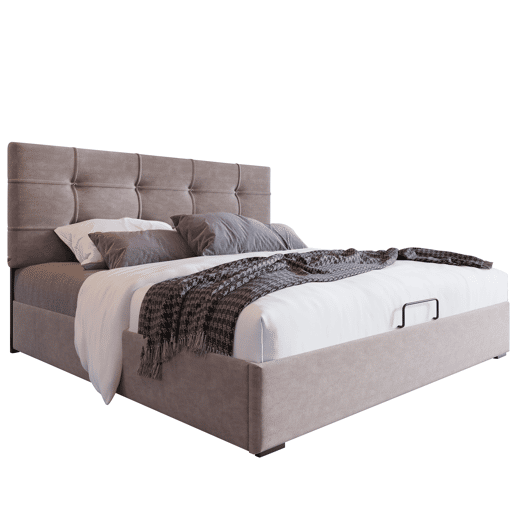 Cama estofada 140x200 cm - Cabeceira ajustável, cama com estrado de ripas e estrutura metálica, veludo, estrutura moderna com arrumação - Cinza claro