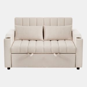 Sofá multifuncional moderno - Sofá-cama com função de descanso, encosto ajustável, com porta-copos e almofadas - Bege
