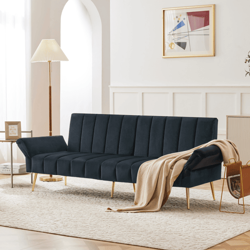 Sofá-cama moderno dobrável - com pés adicionais, com função de cama, em veludo - Preto