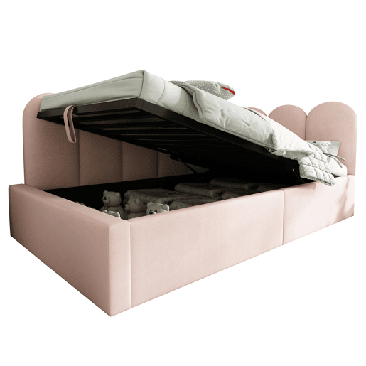 Cama divã 90x200 cm - Cama de dia com sofá hidráulico, arrumação, base metálica, veludo - Rosa