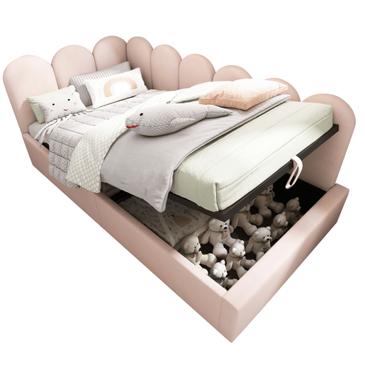 Cama divã 90x200 cm - Cama de dia com sofá hidráulico, arrumação, base metálica, veludo - Rosa