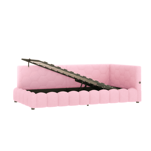 Cama de dia 90x200cm - Sofá-cama, com estrado, luz LED, mecanismo hidráulico, porta USB e Tipo-C, material confortável, feltro - Rosa