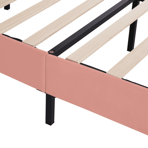 Cama estofada 140x200 - com estrado e cabeceira, juvenil e para adultos, encosto ajustável, veludo - Rosa