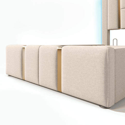 Cama estofada 90x200 - Cama com arrumação, função de carregamento USB Tipo C, controlo por APP, LED - Bege