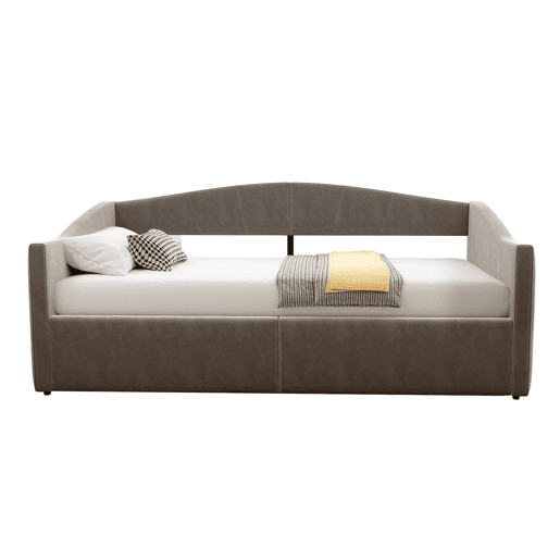 Cama individual 90*200 cm - Com armazenamento hidráulico, estrado, apoios de braços, design às riscas, cama multifuncional, tecido de veludo, cinzento