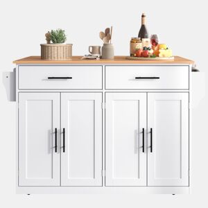 Carrinho de serviço 120x46 cm - Com tampa dobrável, rodas e pés de madeira intercambiáveis - Branco + Natural