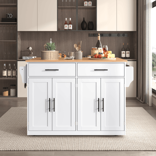 Carrinho de serviço 120x46 cm - Com tampa dobrável, rodas e pés de madeira intercambiáveis - Branco + Natural
