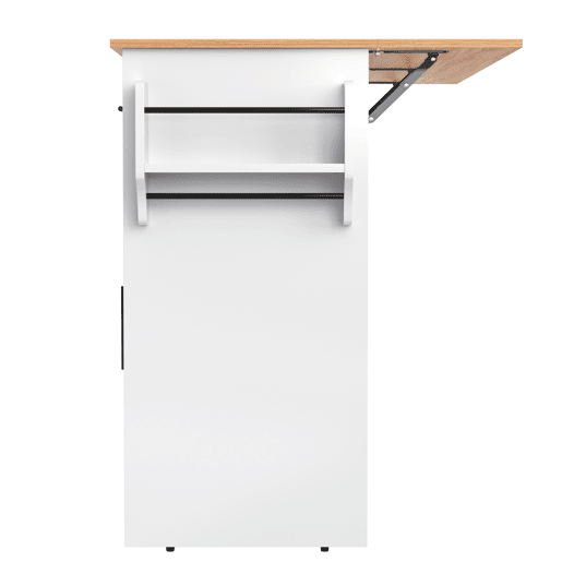 Carrinho de serviço 120x46 cm - Com tampa dobrável, rodas e pés de madeira intercambiáveis - Branco + Natural