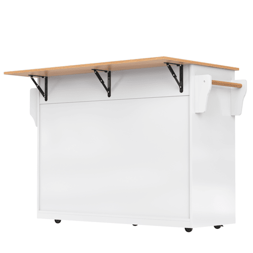 Carrinho de serviço 120x46 cm - Com tampa dobrável, rodas e pés de madeira intercambiáveis - Branco + Natural