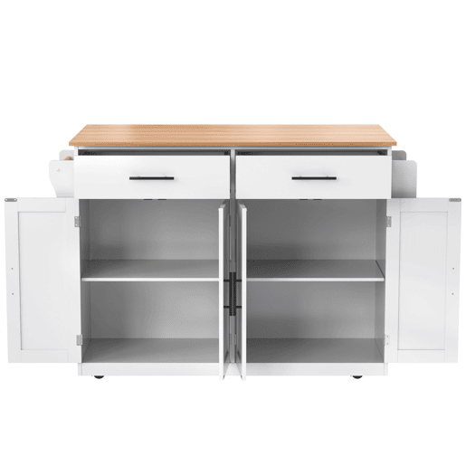 Carrinho de serviço 120x46 cm - Com tampa dobrável, rodas e pés de madeira intercambiáveis - Branco + Natural