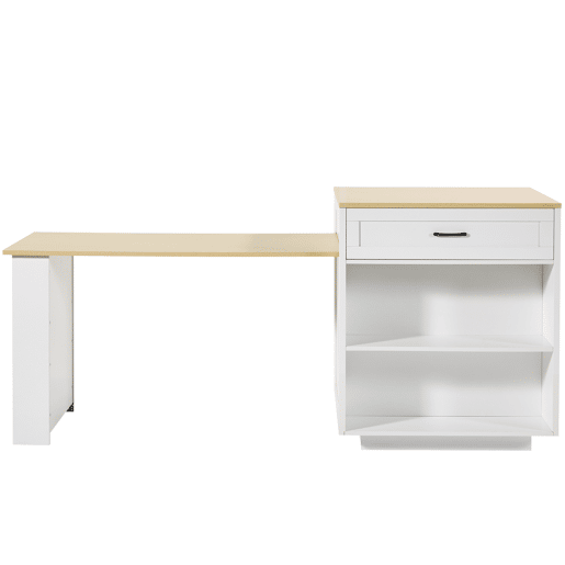 Mesa de bar extensível 133-202×70×93,5 cm - com duas gavetas, quatro compartimentos e prateleiras laterais - Branco Mesa de bar extensível 133-202×70×93,5 cm - com duas gavetas, quatro compartimentos e prateleiras laterais - Branco