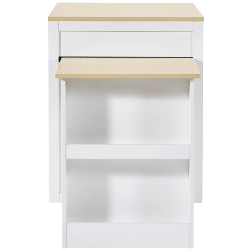 Mesa de bar extensível 133-202×70×93,5 cm - com duas gavetas, quatro compartimentos e prateleiras laterais - Branco Mesa de bar extensível 133-202×70×93,5 cm - com duas gavetas, quatro compartimentos e prateleiras laterais - Branco