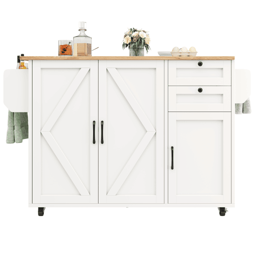 Ilha de cozinha moderna 120x40x75 - Mesa multifuncional com arrumação, carrinho de cozinha com prateleiras para lanches - Branco