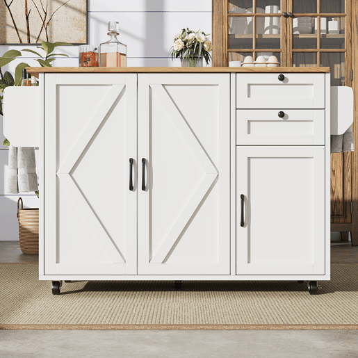 Ilha de cozinha moderna 120x40x75 - Mesa multifuncional com arrumação, carrinho de cozinha com prateleiras para lanches - Branco