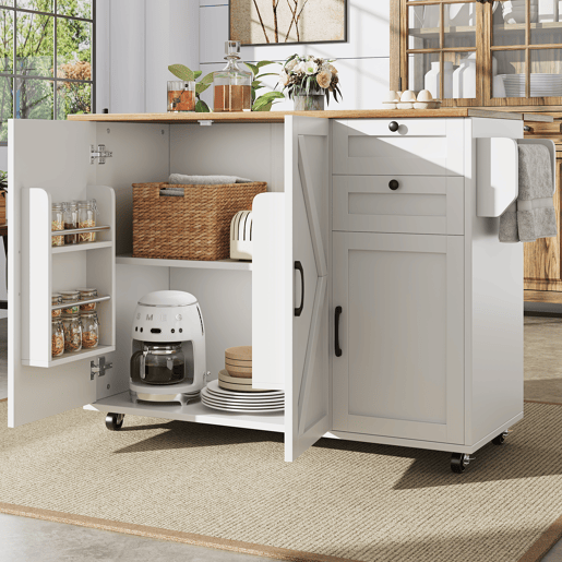 Ilha de cozinha moderna 120x40x75 - Mesa multifuncional com arrumação, carrinho de cozinha com prateleiras para lanches - Branco