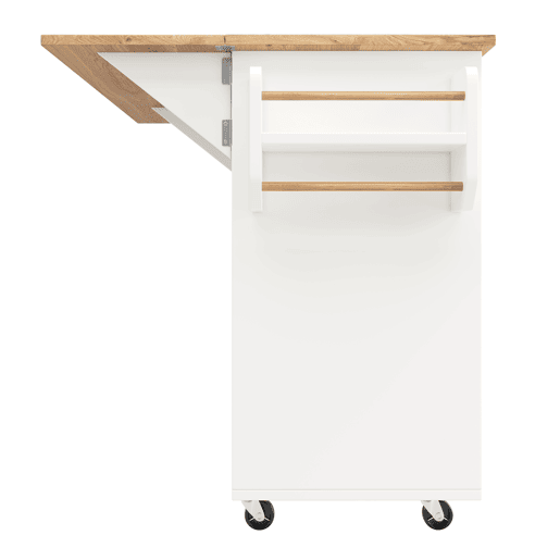 Ilha de cozinha moderna 120x40x75 - Mesa multifuncional com arrumação, carrinho de cozinha com prateleiras para lanches - Branco
