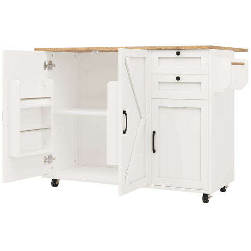 Ilha de cozinha moderna 120x40x75 - Mesa multifuncional com arrumação, carrinho de cozinha com prateleiras para lanches - Branco