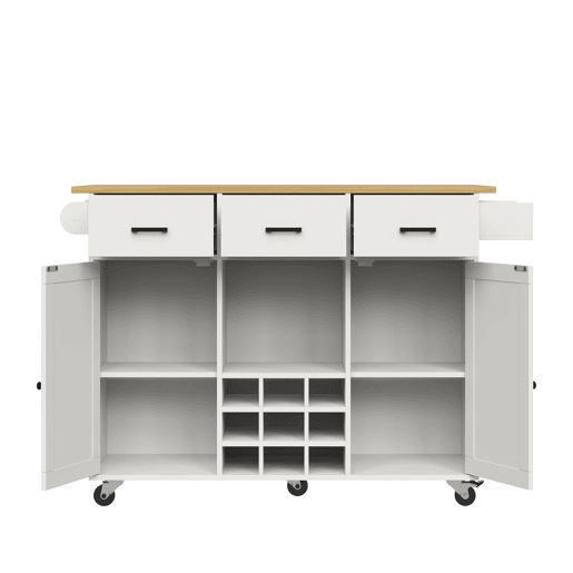 Carrinho de cozinha 107 cm - com bancada, suporte para toalhas, prateleira para especiarias, divisórias ajustáveis - branco