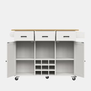 Carrinho de cozinha 107 cm - com bancada, suporte para toalhas, prateleira para especiarias, divisórias ajustáveis - branco