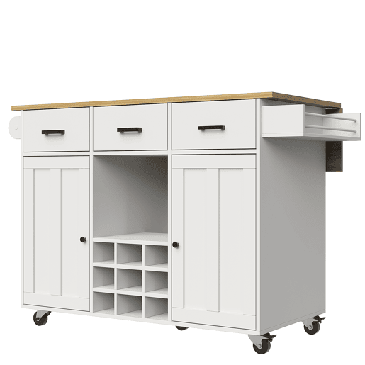 Carrinho de cozinha 107 cm - com bancada, suporte para toalhas, prateleira para especiarias, divisórias ajustáveis - branco